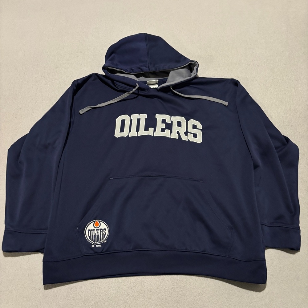 Edmonton Oilers Hoodie Size XL Navy Blue Embroidery Spellout Logo Fall NHL